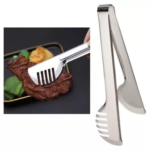 Stainless Steel Steak Clamp Food Clip Tongs Bread Meat BBQ Kitchen Cooking Tool - Picture 1 of 1