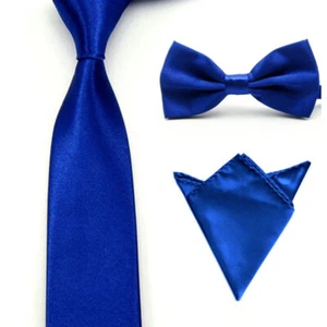Men Satin Bow Tie Necktie Pocket Square Handkerchief Wedding Party Tie Set - Picture 1 of 22