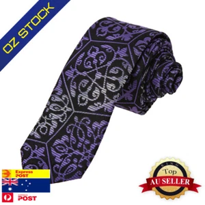 Dan Smith DAE7B10F Purple Grey Patterned Inspirational Skinny Tie Mens Tie Set - Picture 1 of 5