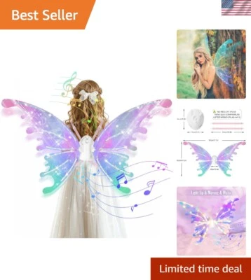 LED Fairy Wings for Girls Butterfly Costume Light Up Music Party Dress-Up - Image 1 of 4