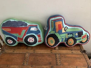 Tractor And Dump Truck Decorative Kids Pillows 19 X 12 X 4 - The Company Store - Picture 1 of 10