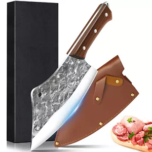 CUSTOM MADE HAND FORGE CARBON STEEL CLEAVER MEAT CHOPPER BUTCHER KNIFE - Picture 1 of 9