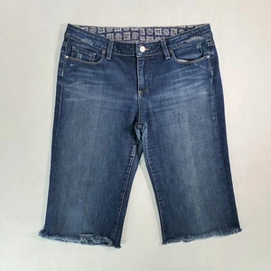 Paige Jeans Shorts Women's Skimmer Bermuda Blue Denim Raw Hem Embroidered Sz. 31 - Picture 1 of 9
