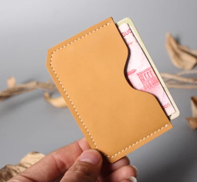 2piece men women wallet purse cow Leather bank Card pouch bag case yellow 562 - Image 1 of 4