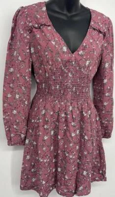 American Rag Women Fit Flare Dress Medium M Purple Floral V-Neck Long Sleeve EUC - Image 1 of 4