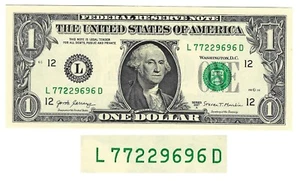 NEU $1 AUSGEFALLENE SERIE 7 7 2 9 6 9 6 NUMMER 2017A SAN FRANCISCO L/D BLOCK - Bild 1 von 1