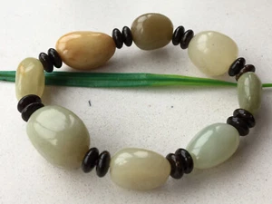 8-16mm Certified 100% natural old Hotan Jade lucky Irregular beads bracelet 5536 - Picture 1 of 10