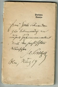Autograph Jakob Elias Poritzky (1876-1935) Buchsignatur 1919 Berlin Essays - Bild 1 von 3
