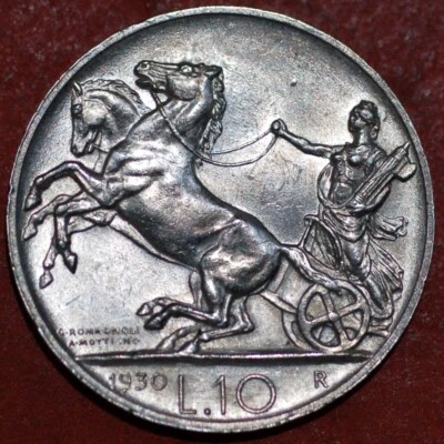 1930 Italy 10 Lire Vittorio Emanuele III KM# 68.1 - Image 1 of 2