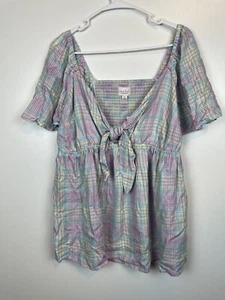Ingrid & Isabel Woven Peek-a-boo Tie-Front Smocked Maternity Top Plaid Size XL - Picture 1 of 3