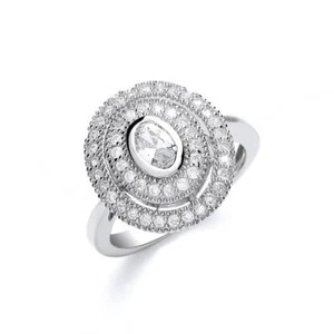 Anello In Argento Sterling Con Centro Ovale E Pietre Multistrato - Foto 1 di 1