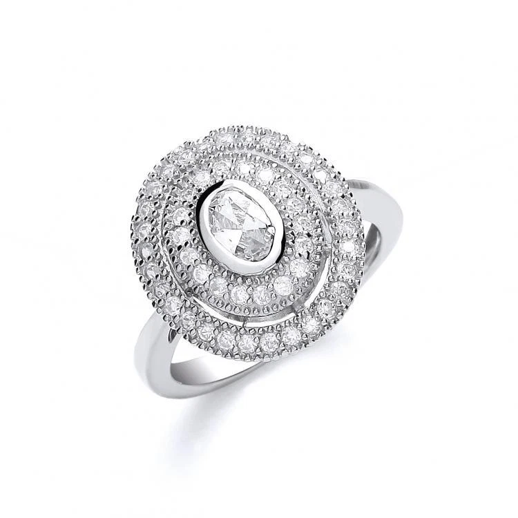 Anello In Argento Sterling Con Centro Ovale E Pietre Multistrato - Immagine 1 di 1