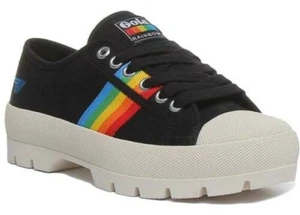 Gola Classics Untersetzer Peak Damen Leinen Turnschuhe Schwarz Multi UK Eu 3 - 8 - Bild 1 von 12