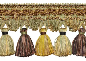 Gold braun grün 4" Quaste Fransenborte goldene Kastanie [5 Yards] - Bild 1 von 1