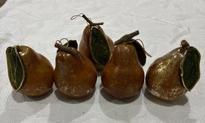 (5) Distressed Gold Plastic Pear Velvet Leave Christmas Tree Ornaments 4.5” - Picture 1 of 12