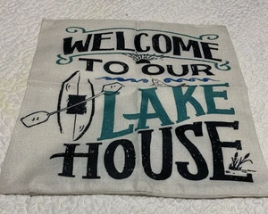 Funda Almohada Interior Exterior Decorativa "Bienvenido a Nuestra Casa del Lago" - Imagen 1 de 2