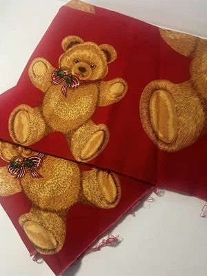 Vintage Hallmark Cut And Sew Fabric Panels Teddy Bears Christmas Red Bows - Image 1 of 4