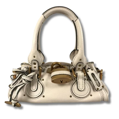Chloe Paddington Mini Leather Shoulder Bag White Gold Lock Key 12×27×15cm NNBo27 - Image 1 of 4