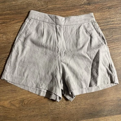 Nuevo con etiquetas Pantalones Cortos Abercrombie & Fitch Lino Cintura Alta Forrados Taupe  Foto 1 de 4