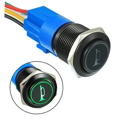 12 В автомобильный гудок мгновенная кнопка светодиодная подсветка мгновенный металлический динамик 19 мм зеленый - Изображение 1 из 4