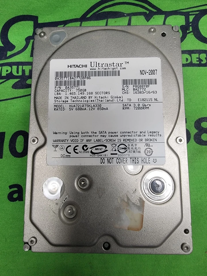 Hitachi 0A35771 750GB SATA 7.2K 3.5" 3.0 Gb/s Hard Drive HUA721075KLA330 - Image 1 of 1