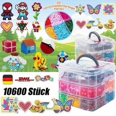 10600Stück Steckperlen Bügelperlen Set mit Aufbewahrungsbox,Bügelperlen Platten - Bild 1 von 4