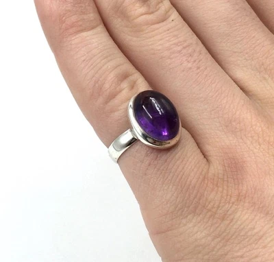 925 Silber Ring Amethyst Schmuck klassischer Bandring oval Unisex 16.5mm / 52 - Bild 1 von 4