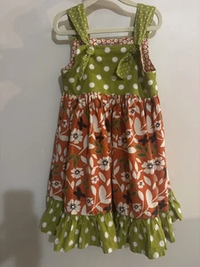 Niñas Talla 5 Jelly The Pug Vestido Naranja Verde Lunares Solero Correas en Niveles - Imagen 1 de 9