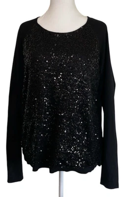 Blusa brillante de manga larga con top de lentejuelas negras XL para mujer Elle Foto 1 de 4