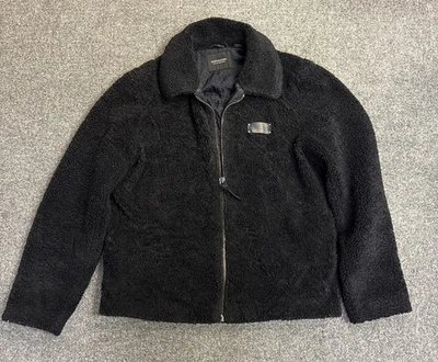 Scotch & Soda Mens Large Black Diamond Teddy Faux Shearling Jacket Heavy Classic - Image 1 of 4