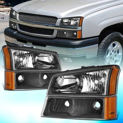 Faros estilo fibra de carbono negros/ámbar para Silverado 1500-3500 HD 2003-2007 Foto 1 de 4