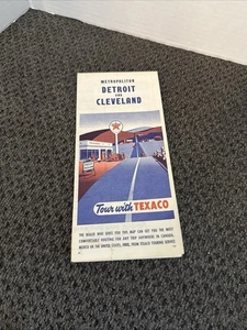 Tour mit Texaco Karte Metropolitan Detroit & Cleveland Faltkarte 1956 - Bild 1 von 5