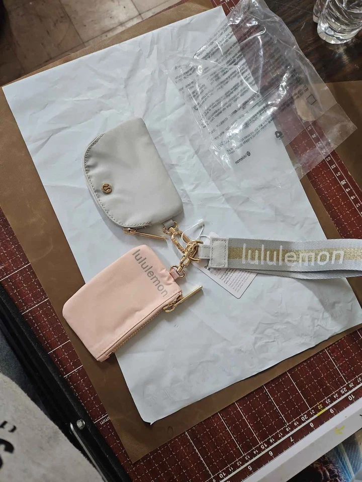 Lululemon Dual Pouch Wristlet Vapor Gold White Wallet Keychain - Image 1 of 1