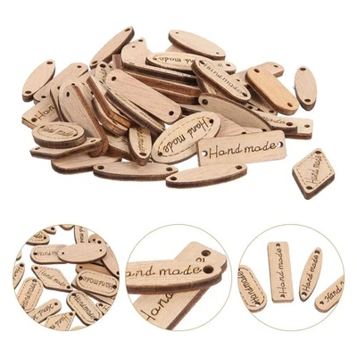  50 Pcs Handmade Tag Label Labels for Sewing Purses Wood Hang Tags Yarn - Bild 1 von 4