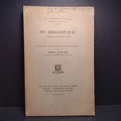 Yale Studies in English: St. Erkenwald, A Middle English Poem by Henry Savage - Image 1 of 4