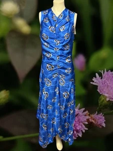 106 $ Melloday Damen Medium Kleid asymmetrischer Saum gerafft royalblau geblümt - Bild 1 von 8