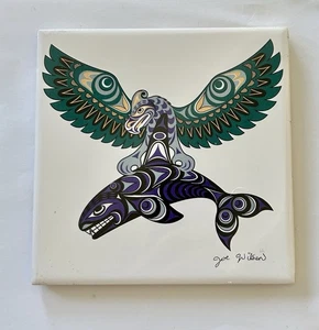 Piastrella Joe Wilson Thunderbird And Killer Whale Northwest Coast Salish Artist 6" - Foto 1 di 2