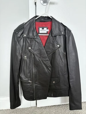 Chaqueta motera de cuero Topman talla pequeña Foto 1 de 4