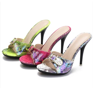 Damen High Heels Sandalen Sommer Freizeit Schuhe Slipper Schuhe Schlangenmuster - Bild 1 von 10