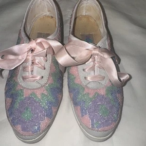 Vintage 1980's Beadz NY,Tennis Shoes,Sneakers Size 5.5 Pink Beaded, Deck Shoes - Picture 1 of 12