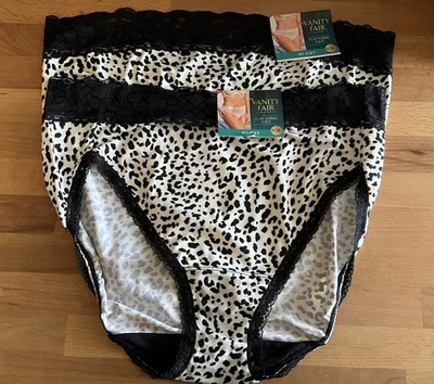 Vanity Fair Flattering Lace Hi Cut Panty Leopard Print Size 8/XL -Set Of 2-NWT - Image 1 of 4