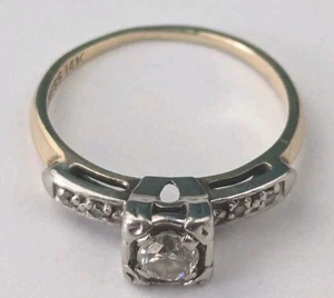 14KYellow & White Gold .2ct Diamond Engagement Ring Size 4.5 Illusion Set VTG - Picture 1 of 11