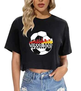 Creative Football Graphic Crop T-shirt 2024 European Cup Women Summer Fashion Ha - Picture 1 of 3