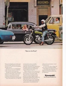 RARE 1974 Kawasaki H2 Mach IV Motorcycle Print-Ad/ 1956 Chevy 210 (?) - Picture 1 of 1