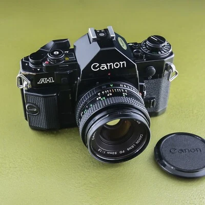 Cuerpo de cámara Canon A-1 + 1.8 / 50 FD, A1 negro 35 mm SLR Japón #015009 ☆☆☆ Foto 1 de 4