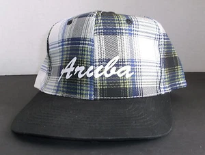 ARUBA Snapback Cap Hat Blue Green Black White Plaid Nissin - Picture 1 of 5