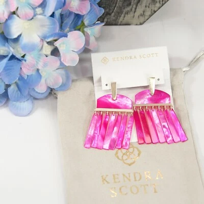 Pendientes colgantes grandes Kendra Scott Layne magenta madreperla flecos dorados nuevos con etiquetas Foto 1 de 4