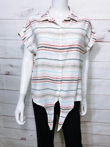 Weatherproof Womens Shirt Size M Multicolor Striped Tie Front Washable Linen Top - Picture 1 of 9