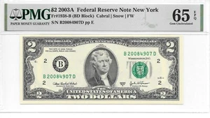 2003A New York $2 FRN BD Block Sheet Note PMG 65 EPQ Gem Uncirculated - Picture 1 of 4