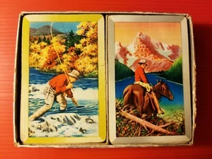 VINTAGE 1940-50's POKER PLAYING CARDS 2 DOUBLE DECK - COWBOY - TROUT FISHING - Picture 1 of 6